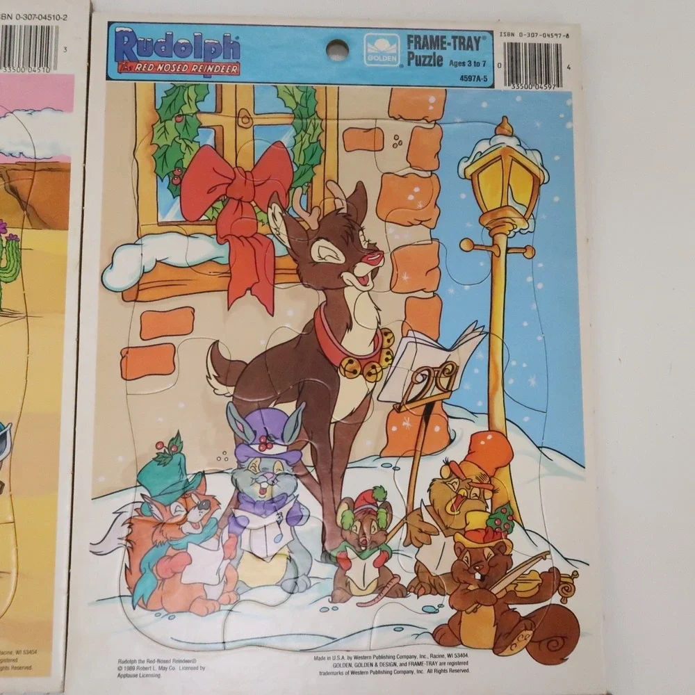 Vintage Golden Frame Cardboard Tray Puzzle Rudolph Taz Mania Tweety Donald Duck